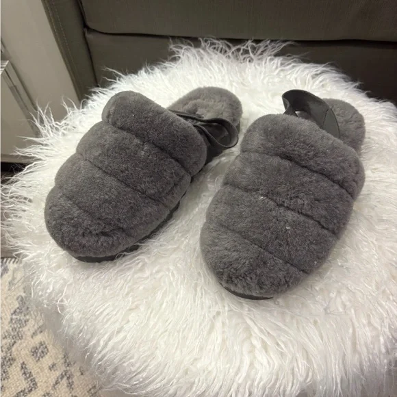 UGG Soft Gray Plush Slippers - Picture 4 of 6